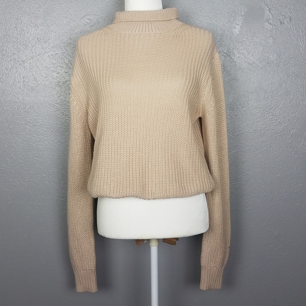 MinkPink Oatmeal‎ Don't Cross High Neck Mock Turtleneck Knit Crop Sweater Size L
